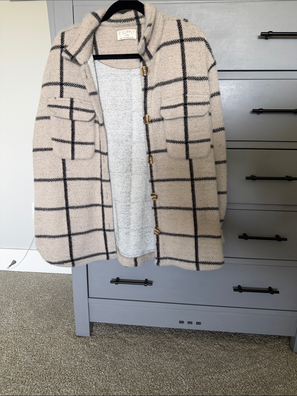 Z Supply Beige & Black Windowpane Button-Front Shacket